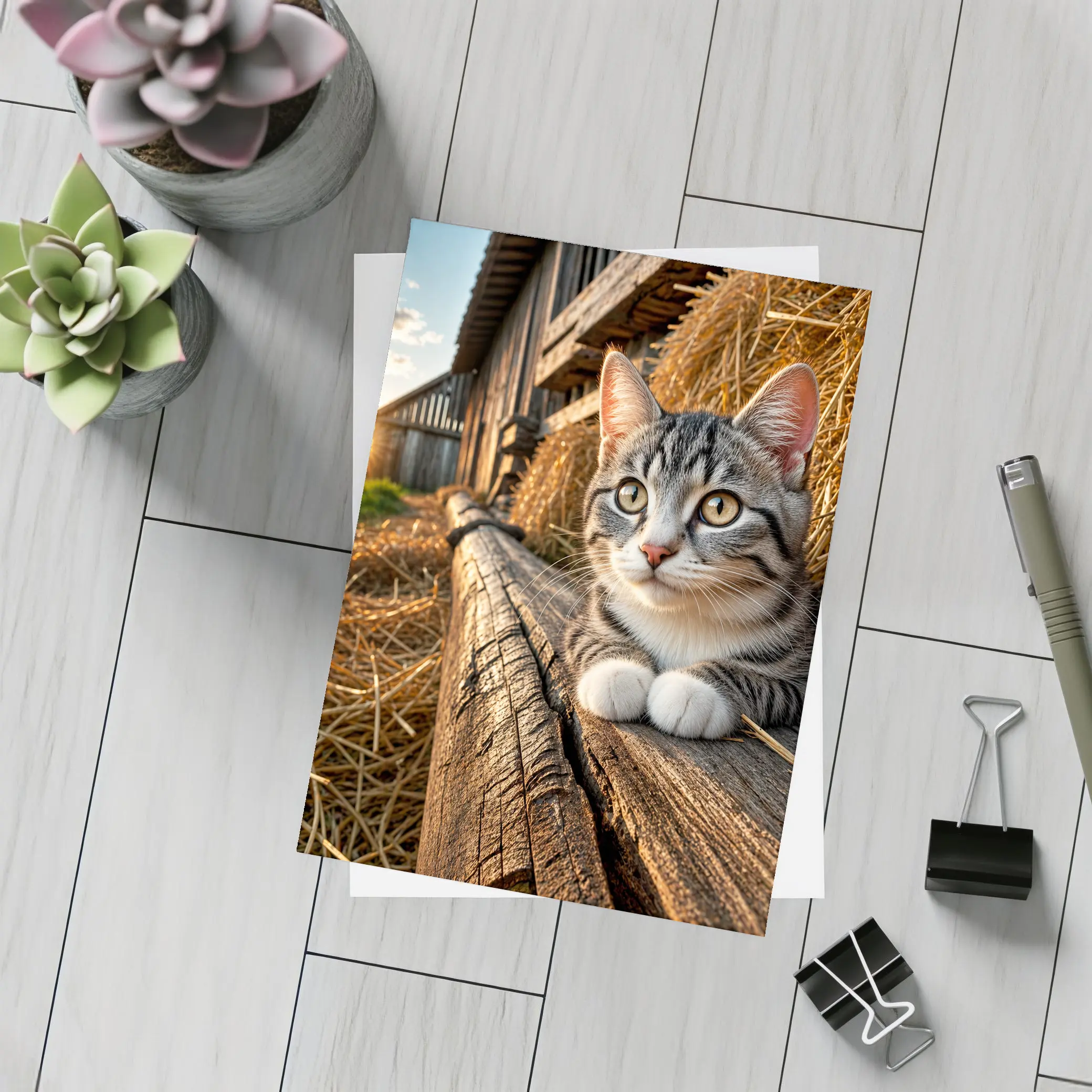 Tabby Cat Resting on Barn Wood – Postcards