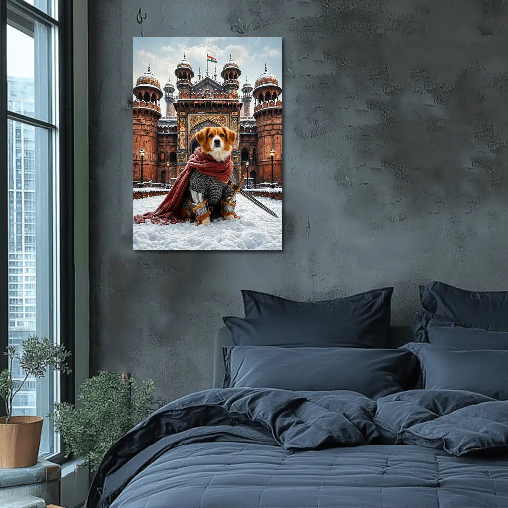 Knight Dog Warrior Indian Palace Winter Scene – Wall Art