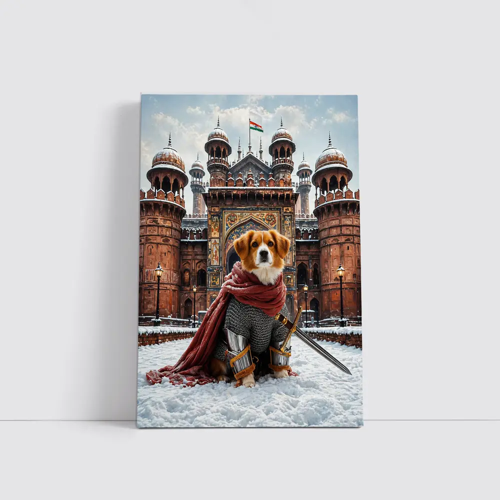 Knight Dog Warrior Indian Palace Winter Scene – Wall Art