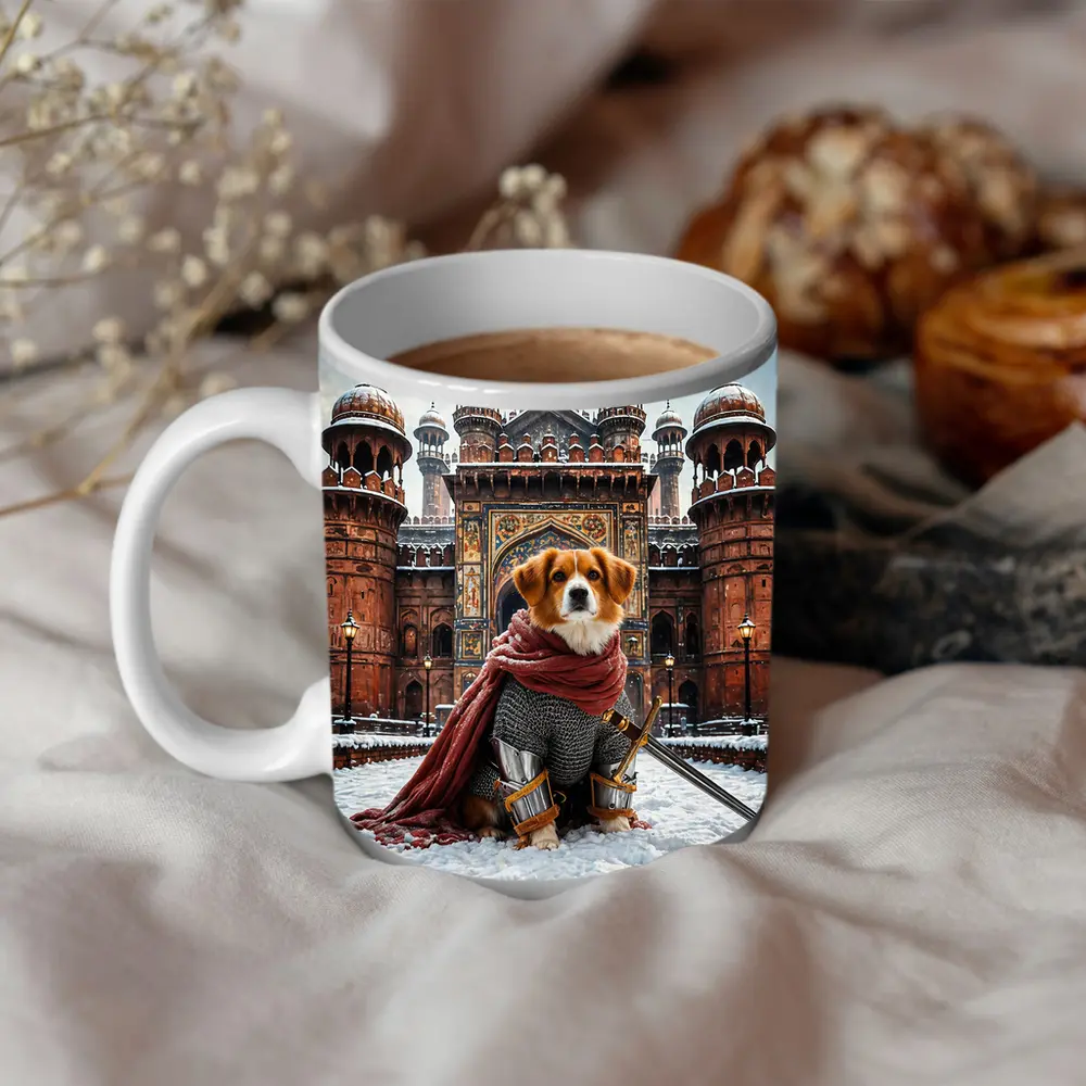Knight Dog Warrior Indian Palace Winter Scene – Mugs
