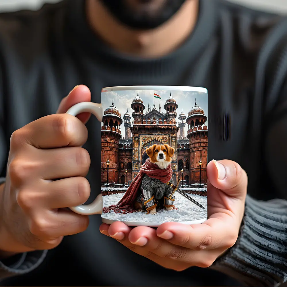 Knight Dog Warrior Indian Palace Winter Scene – Mugs