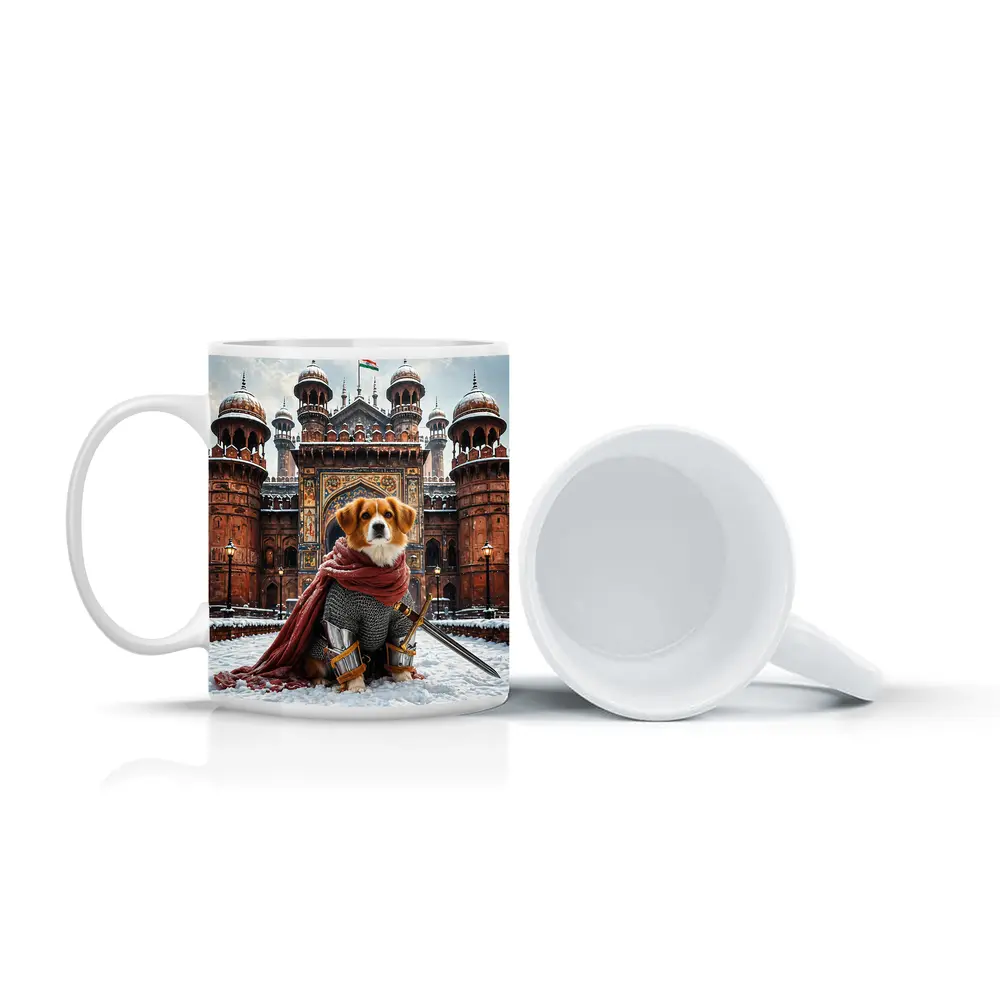 Knight Dog Warrior Indian Palace Winter Scene – Mugs