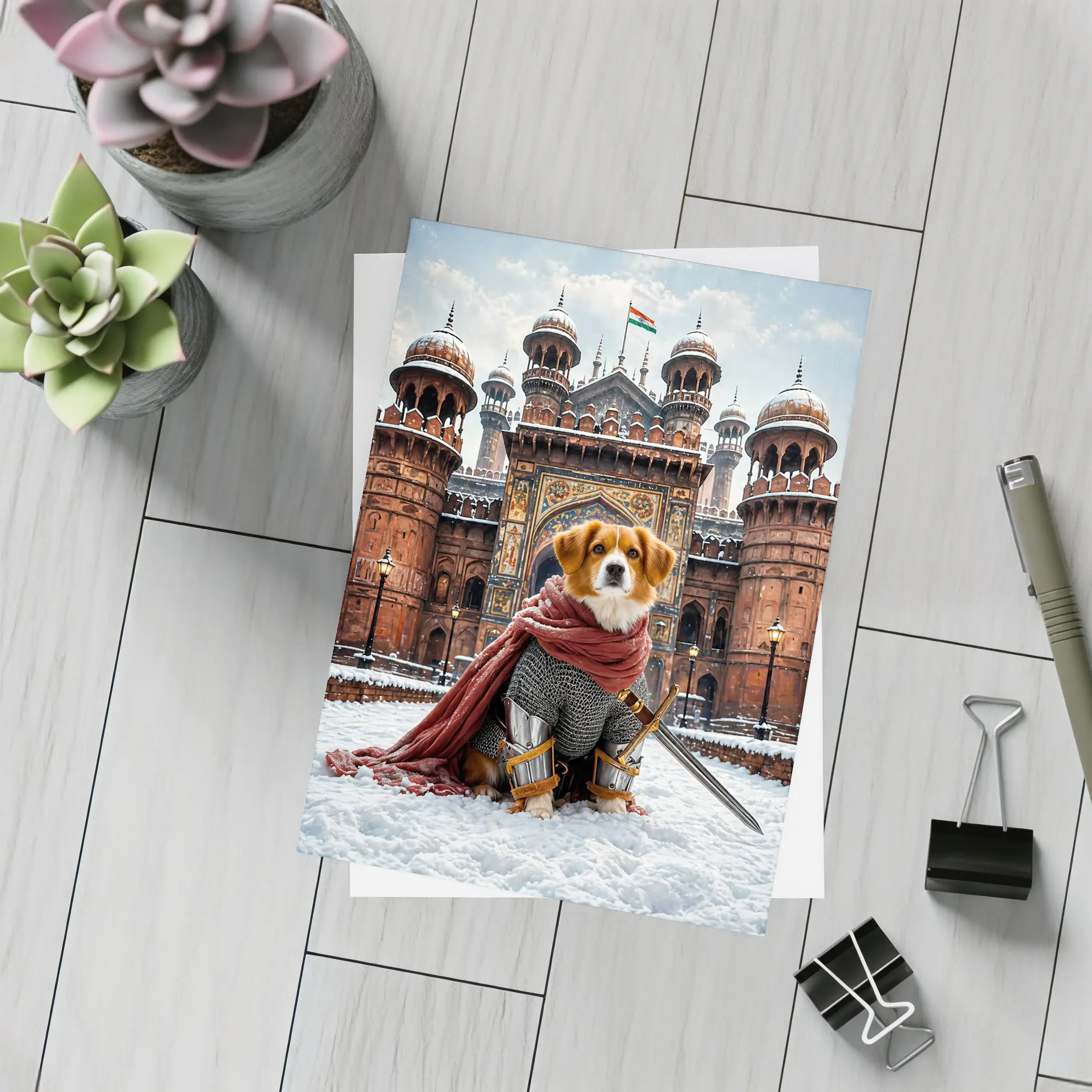 Knight Dog Warrior Indian Palace Winter Scene – Postcards