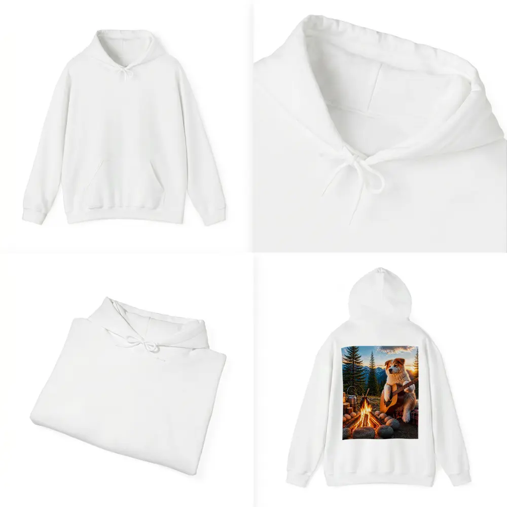 Dog Playing Guitar By Mountain Campfire – Hoodies