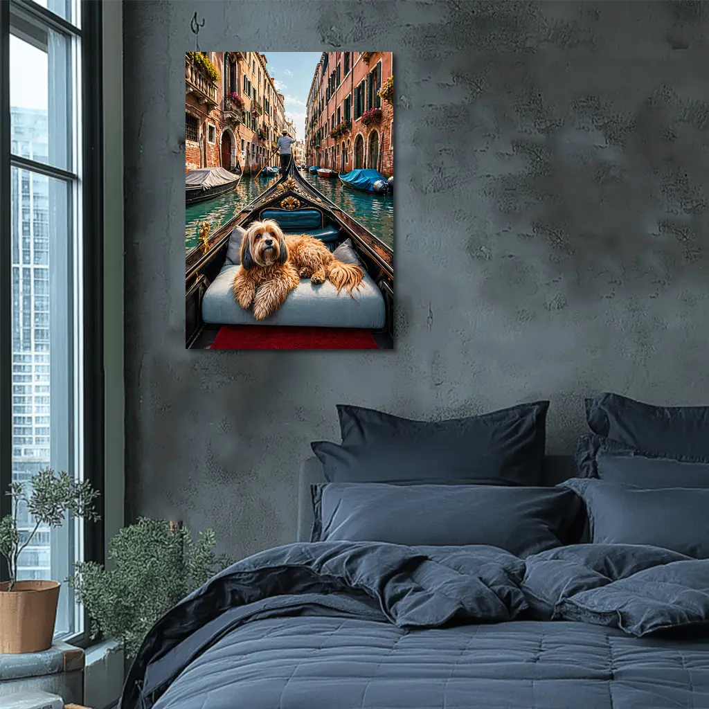 Fluffy Dog Riding Gondola Venice Canal – Wall Art