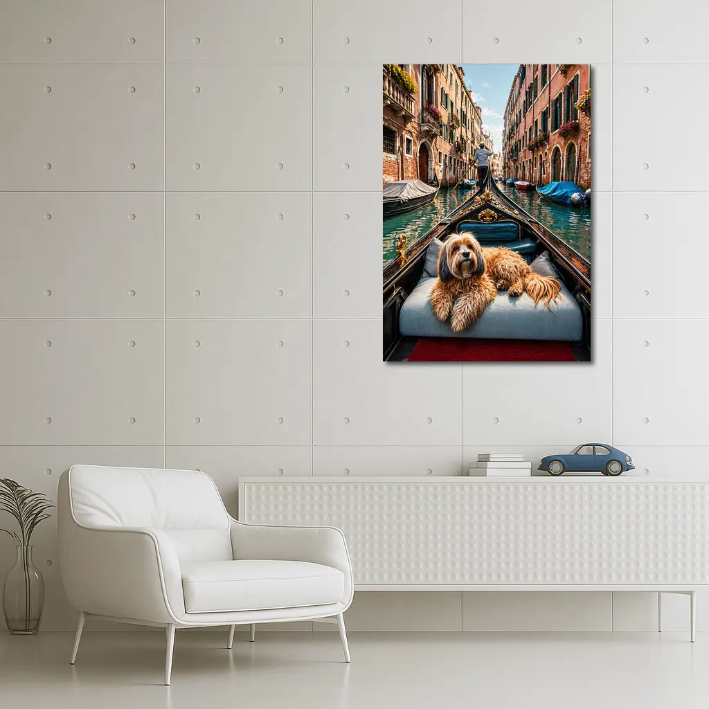 Fluffy Dog Riding Gondola Venice Canal – Wall Art