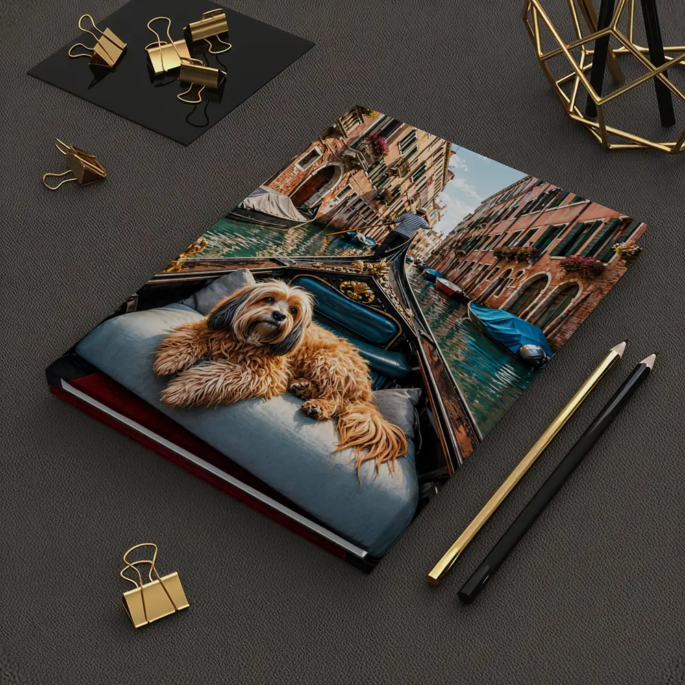Fluffy Dog Riding Gondola Venice Canal – Notebooks