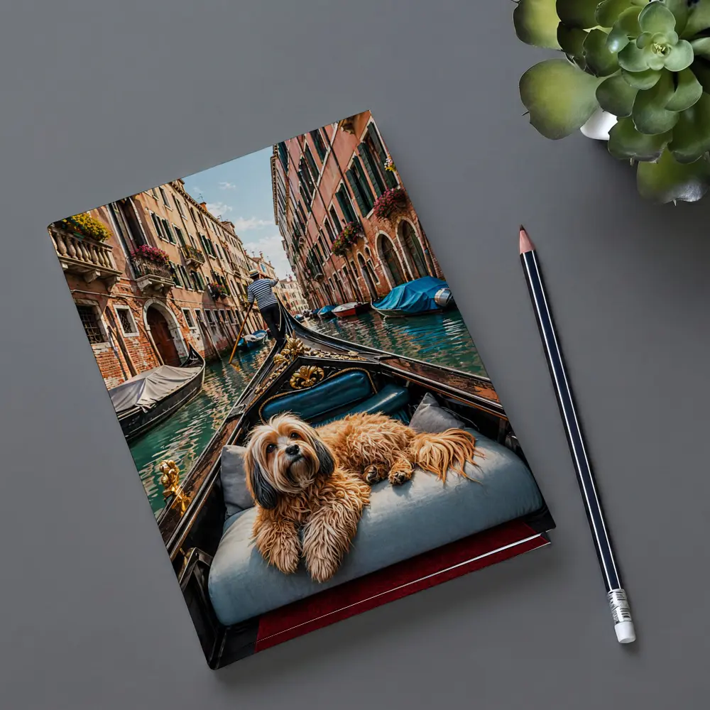 Fluffy Dog Riding Gondola Venice Canal – Notebooks