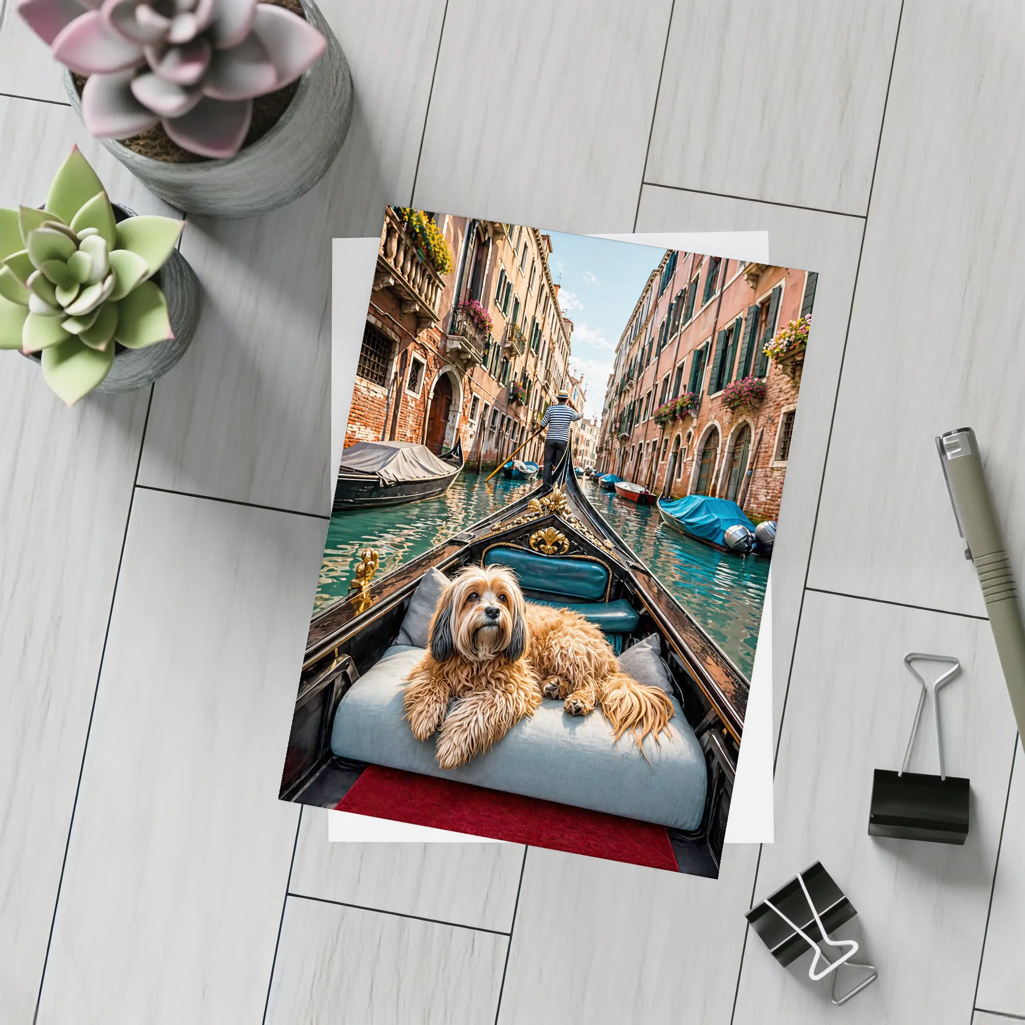 Fluffy Dog Riding Gondola Venice Canal – Postcards