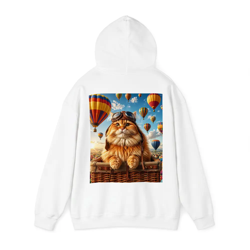 Fluffy Pilot Cat Hot Air Balloons Sky – Hoodies