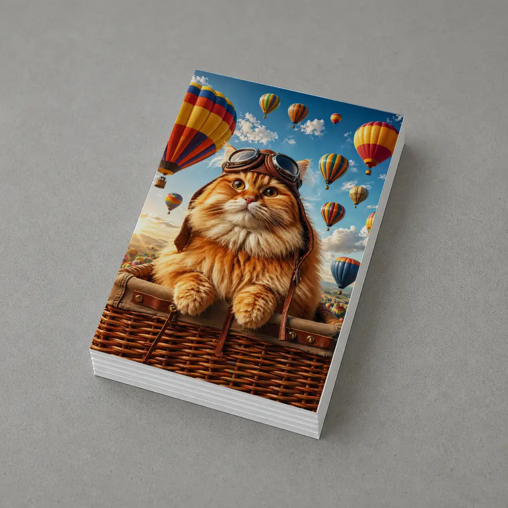 Fluffy Pilot Cat Hot Air Balloons Sky – Postcards