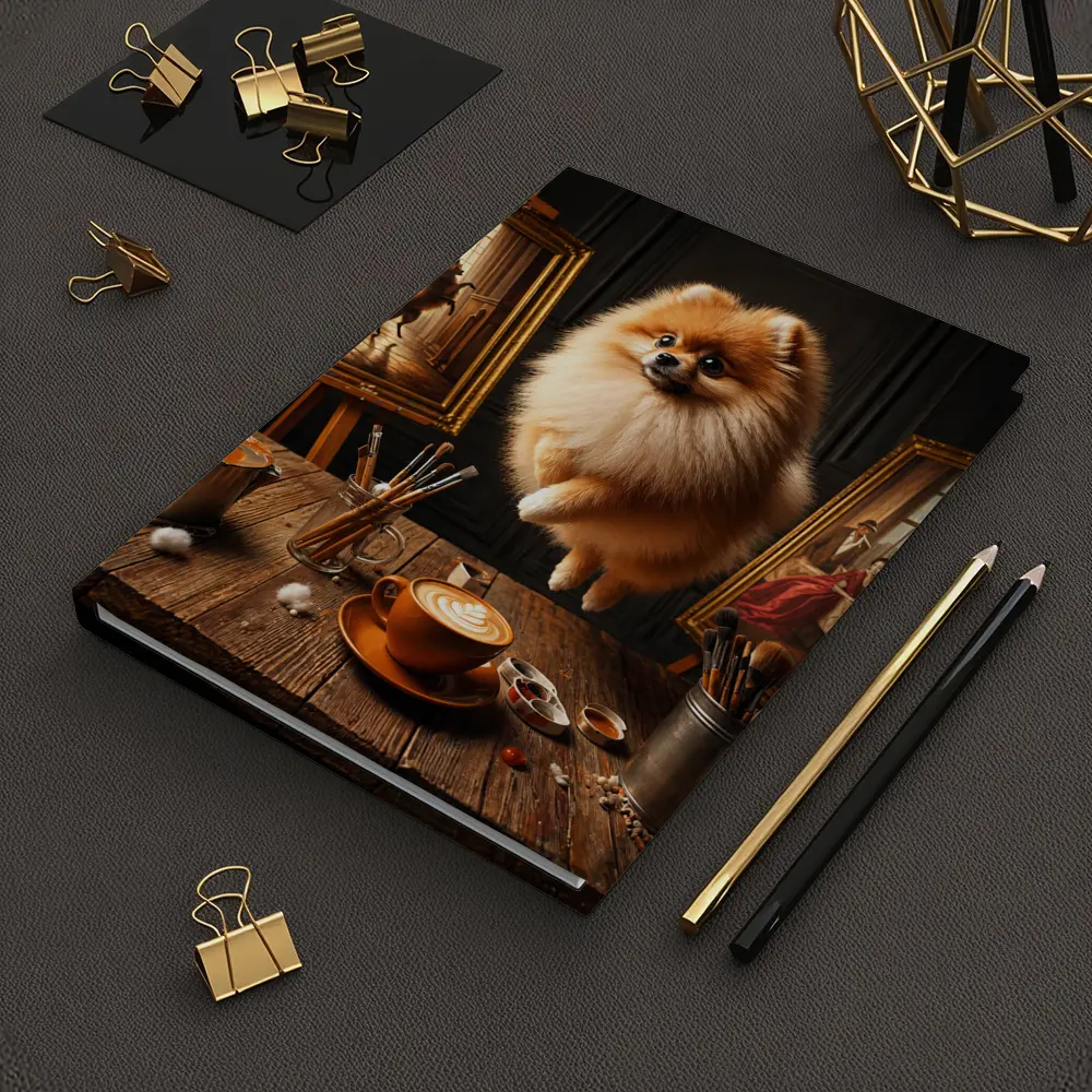 Pomeranian Dog Floating Over Artist Studio – Notebooks