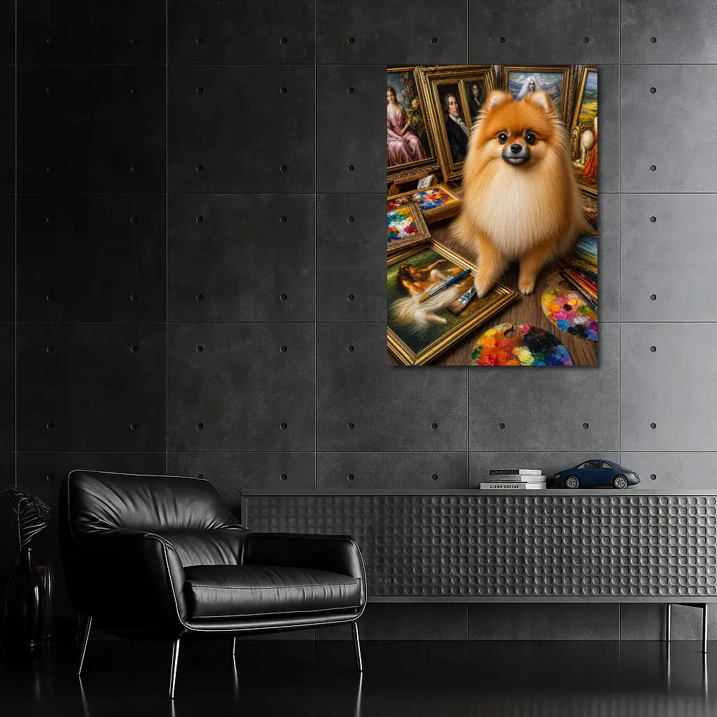 Pomeranian Dog Surrounded by Classic Paintings – Wall Art