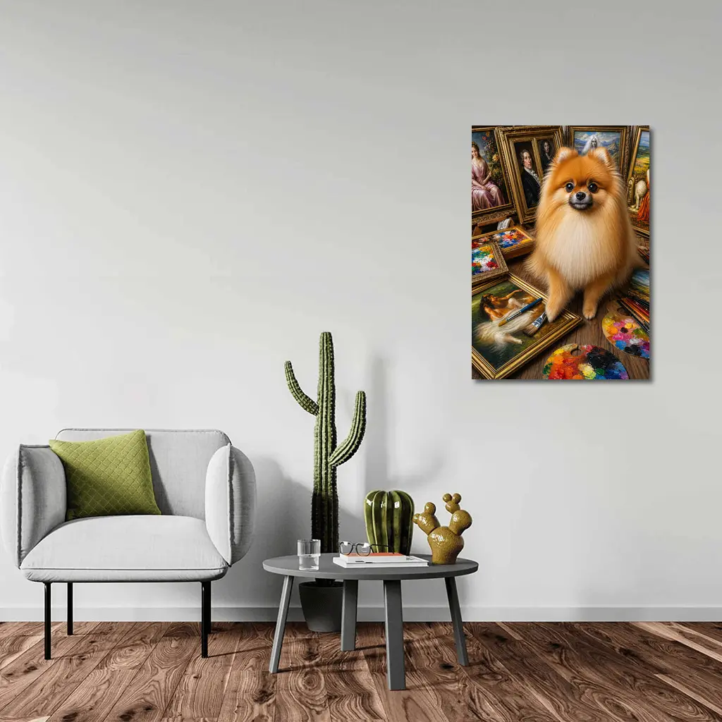 Pomeranian Dog Surrounded by Classic Paintings – Wall Art