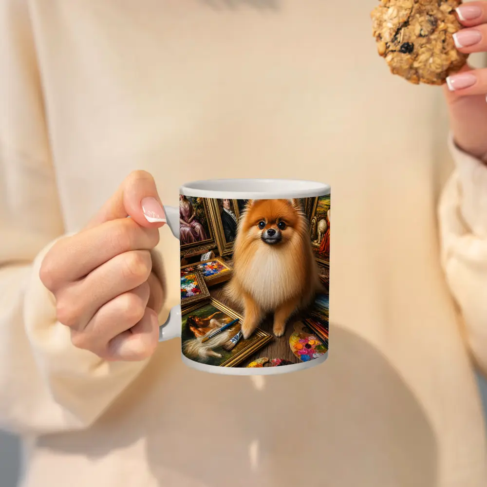 Pomeranian Dog Surrounded by Classic Paintings – Mugs