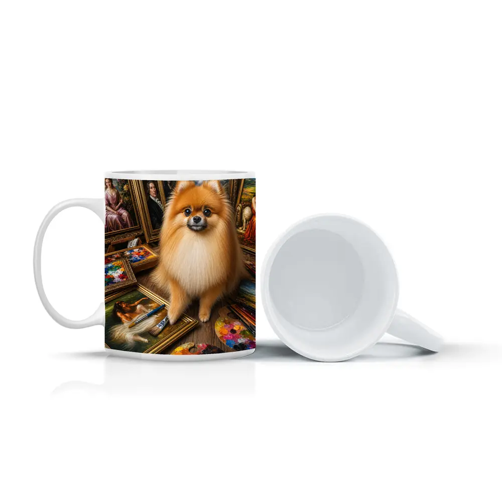 Pomeranian Dog Surrounded by Classic Paintings – Mugs