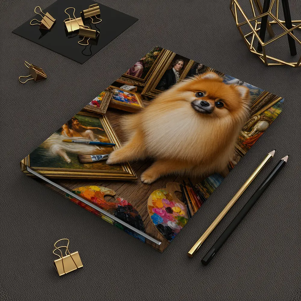 Pomeranian Dog Surrounded by Classic Paintings – Notebooks