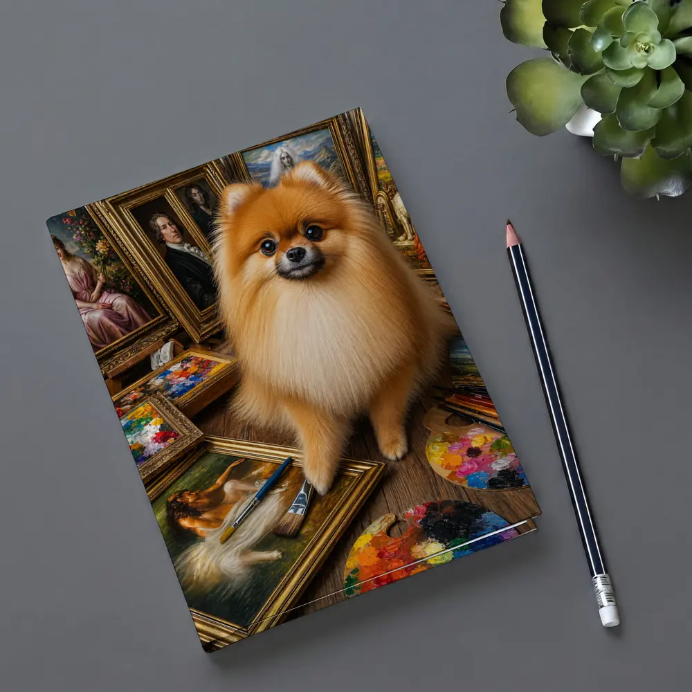 Pomeranian Dog Surrounded by Classic Paintings – Notebooks