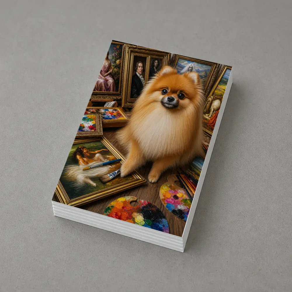Pomeranian Dog Surrounded by Classic Paintings – Postcards