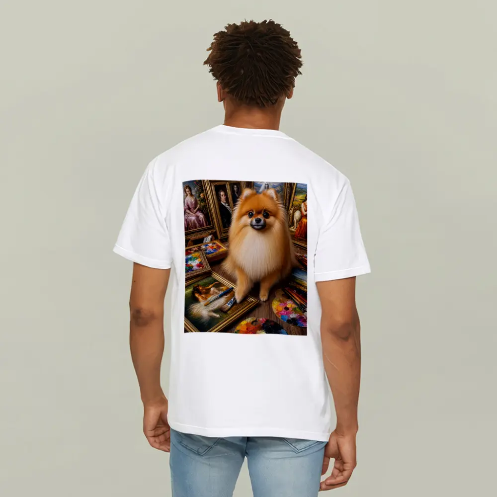 Pomeranian Dog Surrounded by Classic Paintings – T-Shirts