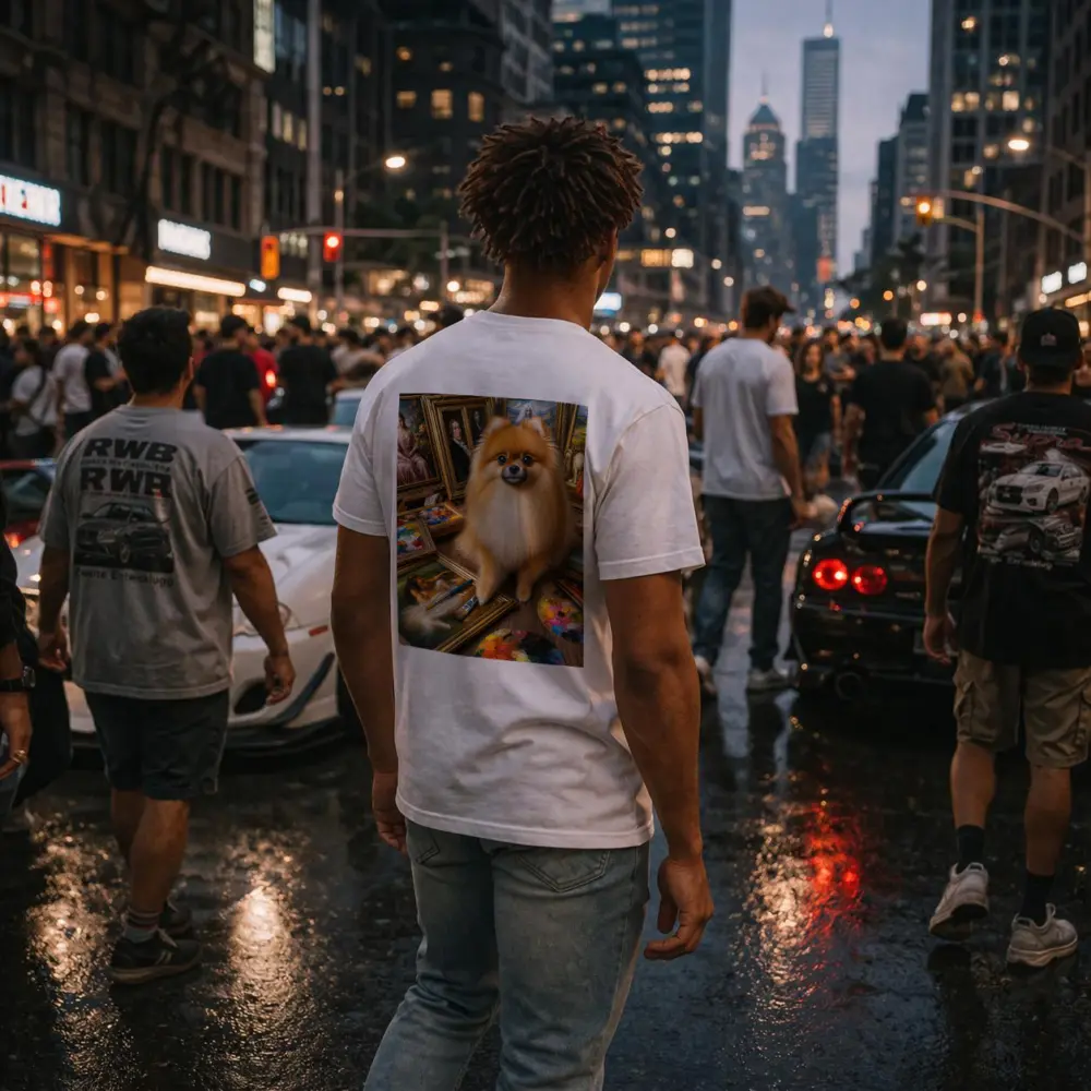 Pomeranian Dog Surrounded by Classic Paintings – T-Shirts