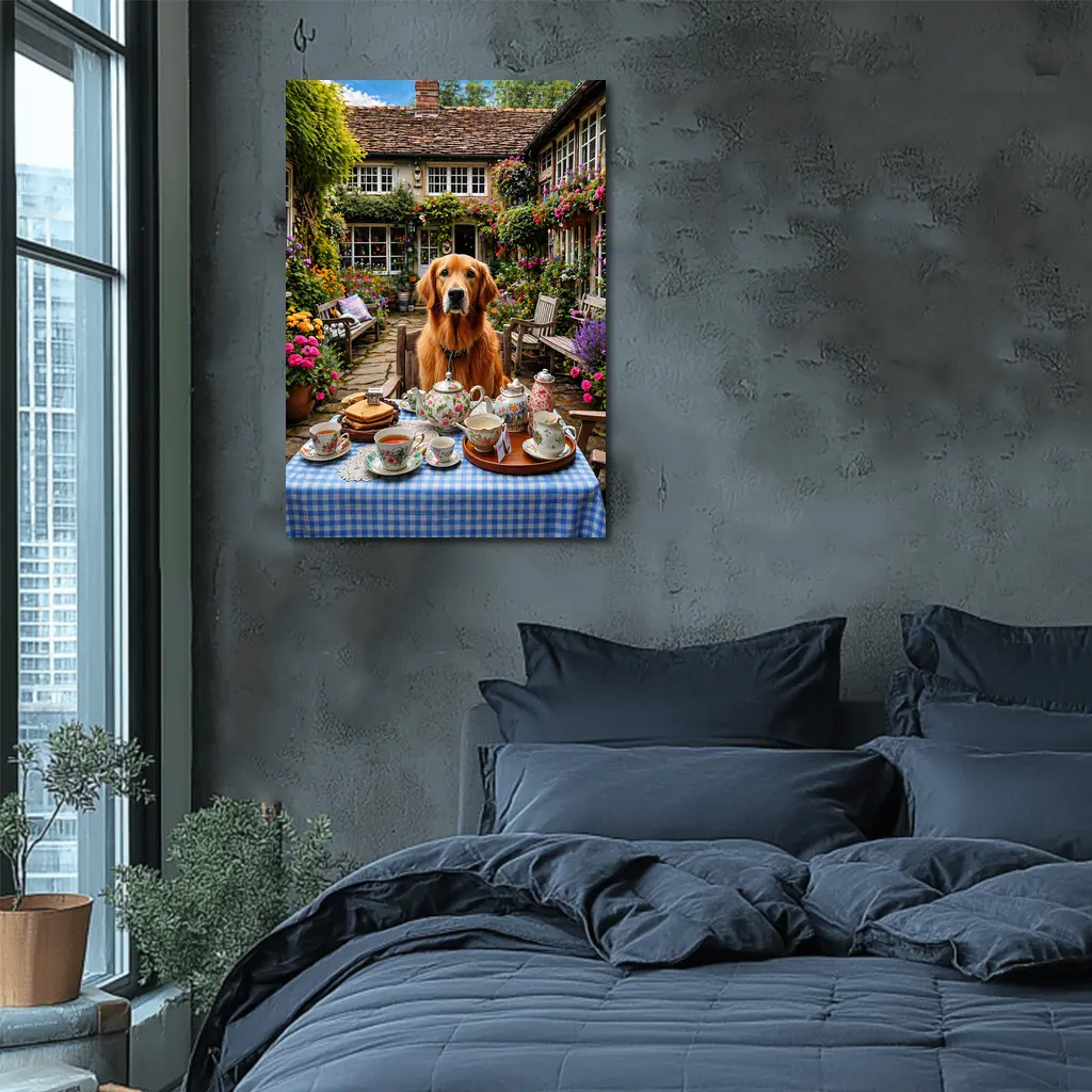 Golden Retriever Afternoon Tea Cottage Garden – Wall Art