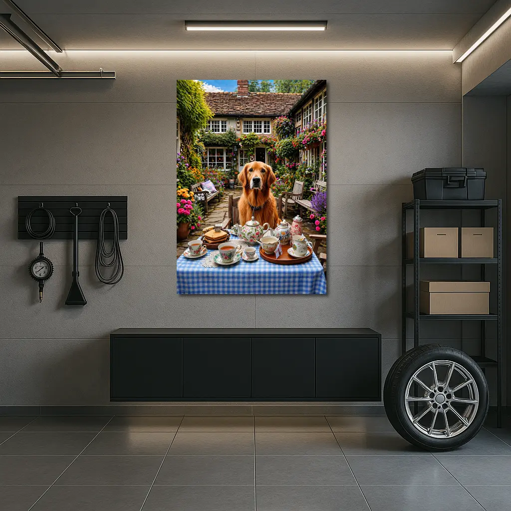 Golden Retriever Afternoon Tea Cottage Garden – Wall Art