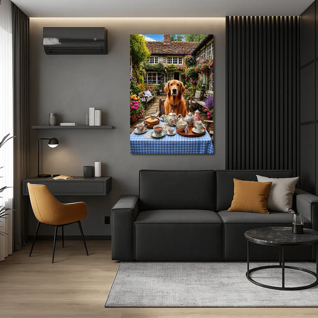 Golden Retriever Afternoon Tea Cottage Garden – Wall Art