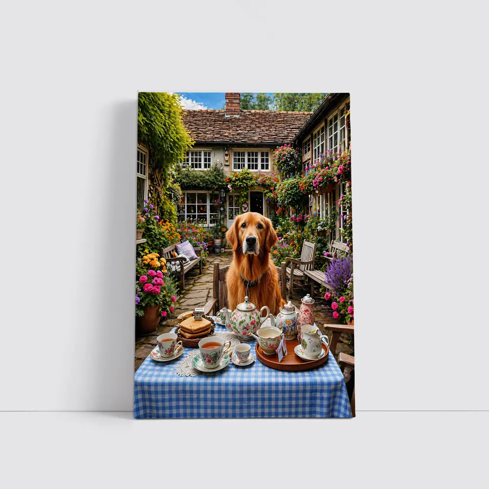 Golden Retriever Afternoon Tea Cottage Garden – Wall Art