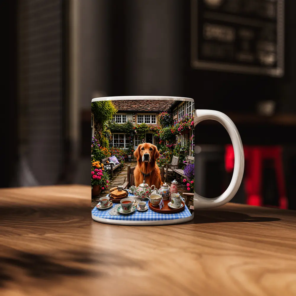 Golden Retriever Afternoon Tea Cottage Garden – Mugs
