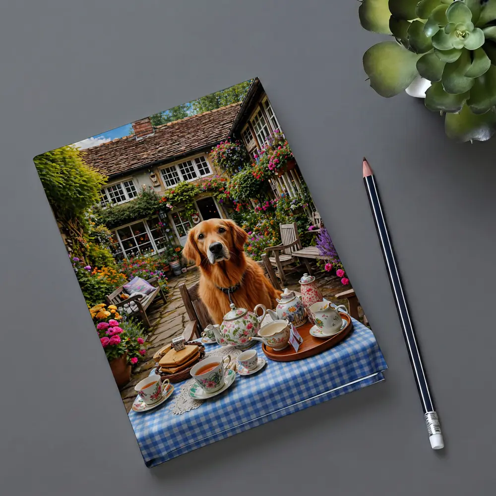 Golden Retriever Afternoon Tea Cottage Garden – Notebooks