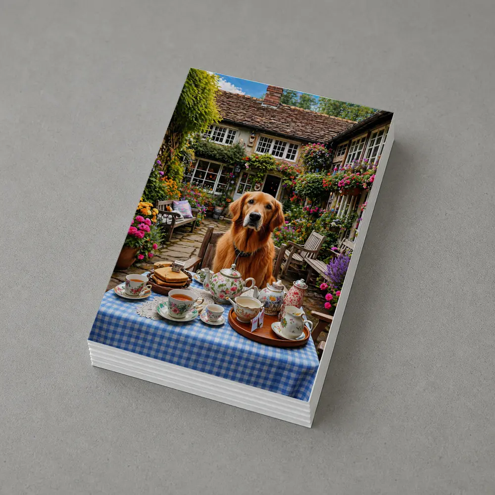 Golden Retriever Afternoon Tea Cottage Garden – Postcards