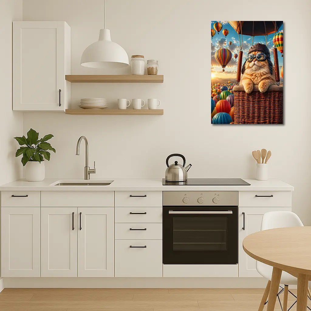 Orange Cat Pilot Hot Air Balloon Sky – Wall Art