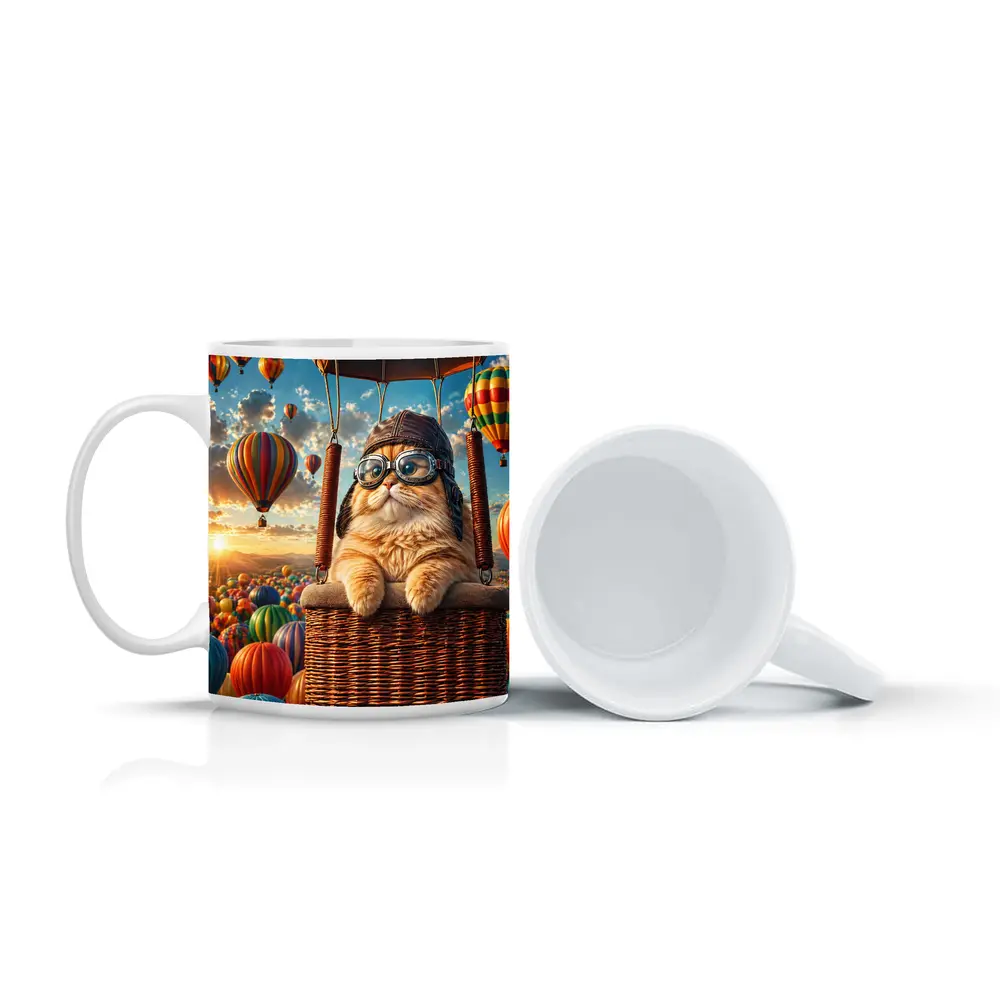 Orange Cat Pilot Hot Air Balloon Sky – Mugs
