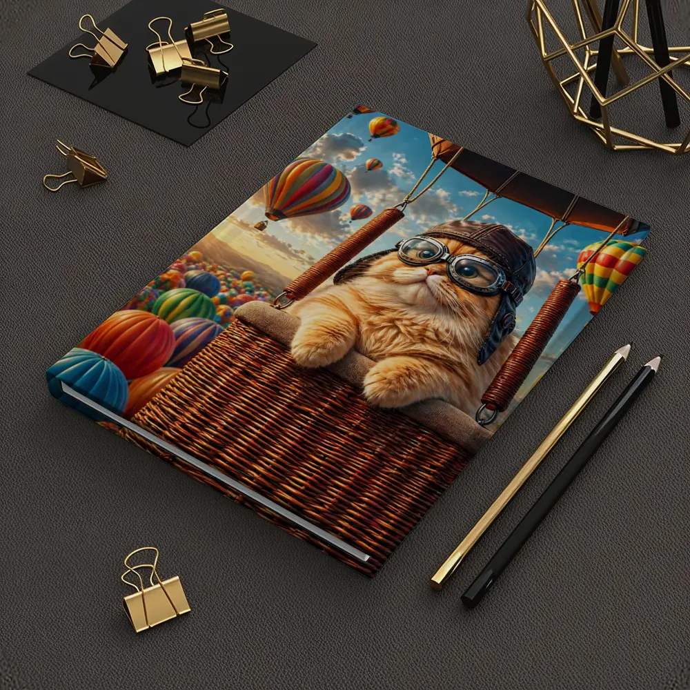 Orange Cat Pilot Hot Air Balloon Sky – Notebooks