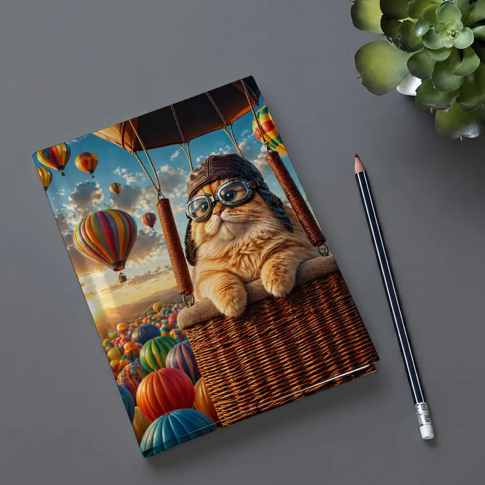 Orange Cat Pilot Hot Air Balloon Sky – Notebooks
