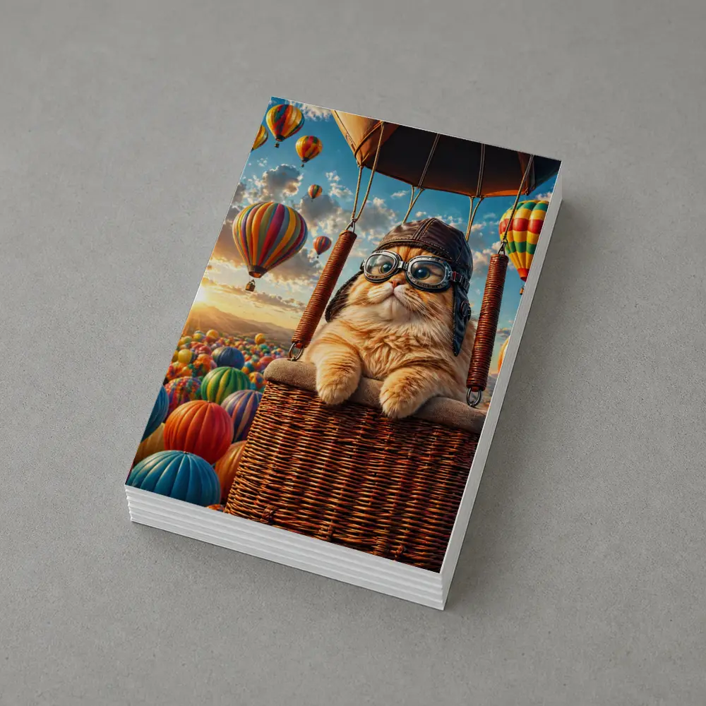 Orange Cat Pilot Hot Air Balloon Sky – Postcards