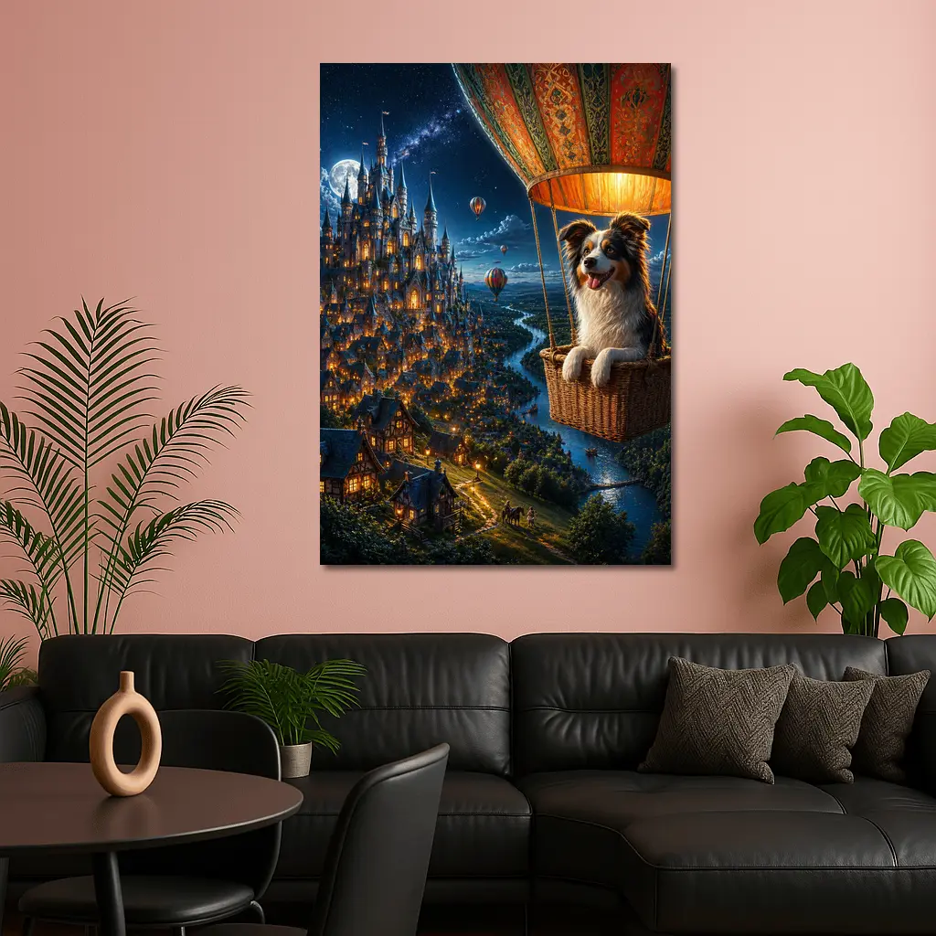 Border Collie Hot Air Balloon Fantasy Castle – Wall Art