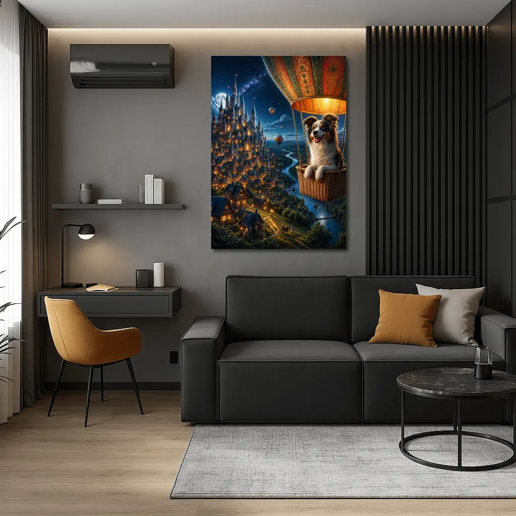Border Collie Hot Air Balloon Fantasy Castle – Wall Art