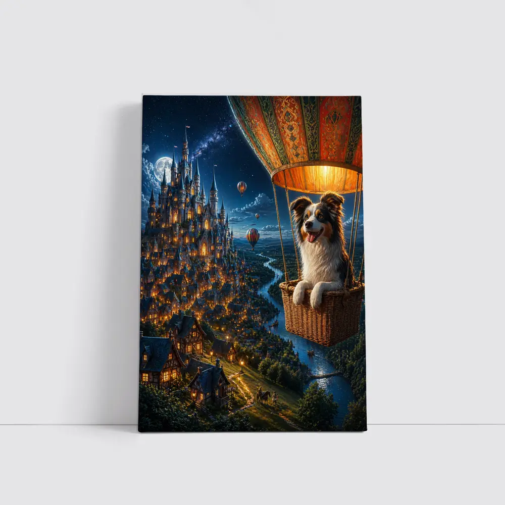 Border Collie Hot Air Balloon Fantasy Castle – Wall Art