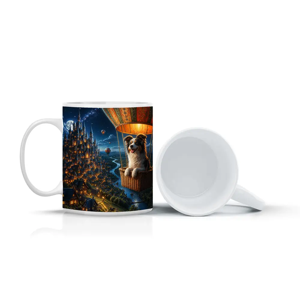 Border Collie Hot Air Balloon Fantasy Castle – Mugs