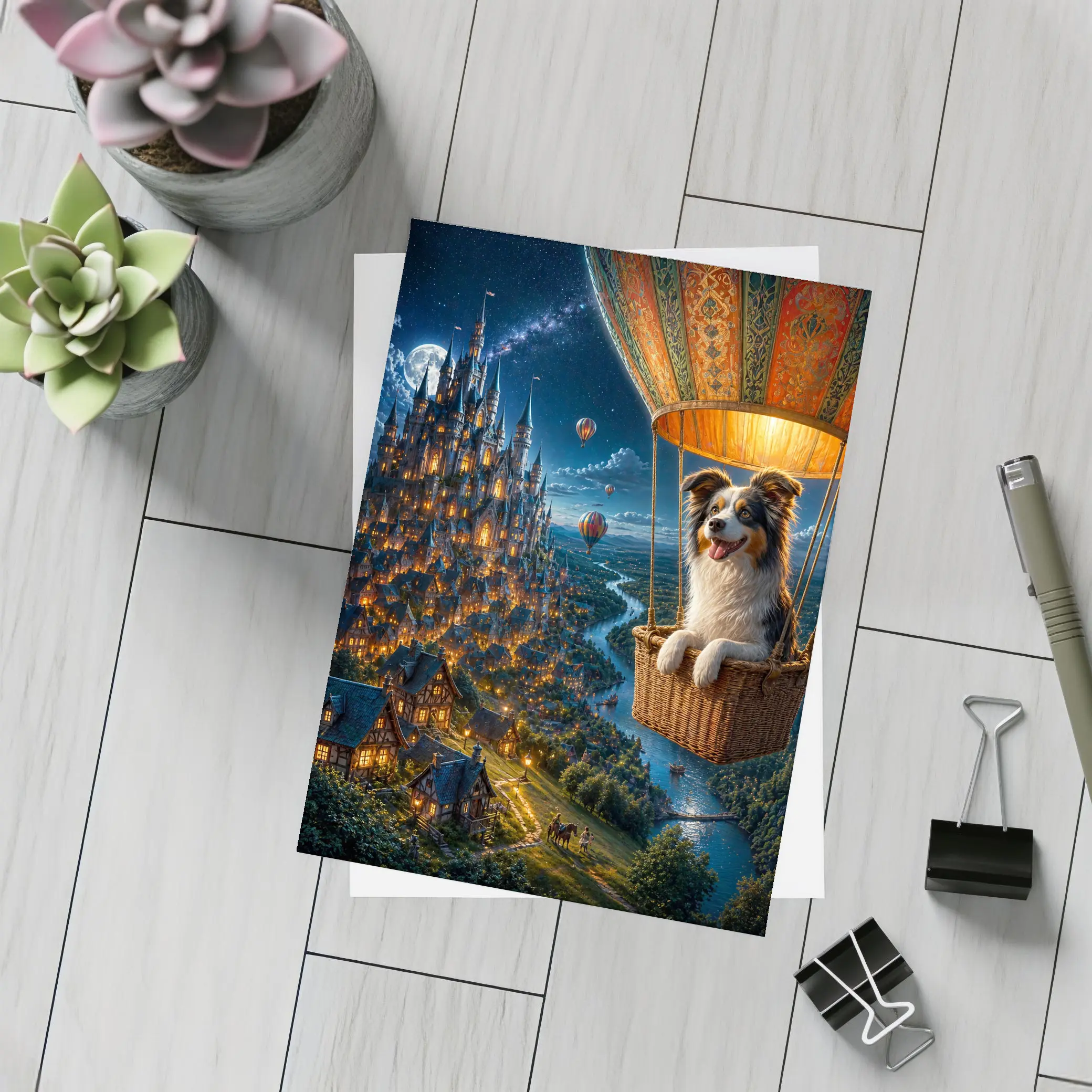 Border Collie Hot Air Balloon Fantasy Castle – Postcards