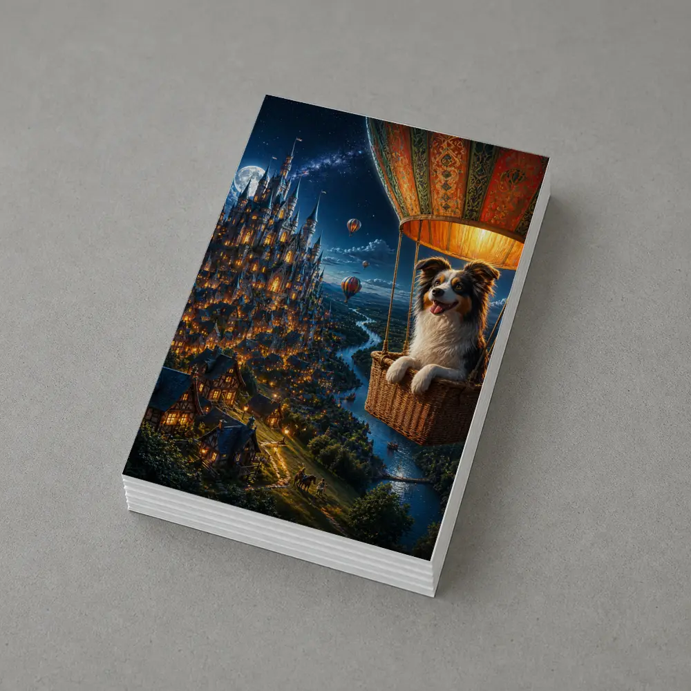 Border Collie Hot Air Balloon Fantasy Castle – Postcards