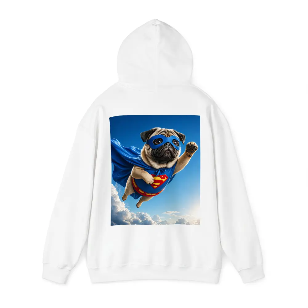 Pug Superhero Flying Blue Sky Clouds – Hoodies