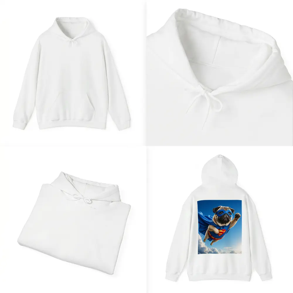 Pug Superhero Flying Blue Sky Clouds – Hoodies