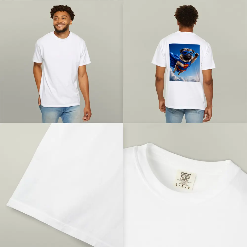 Pug Superhero Flying Blue Sky Clouds – T-Shirts