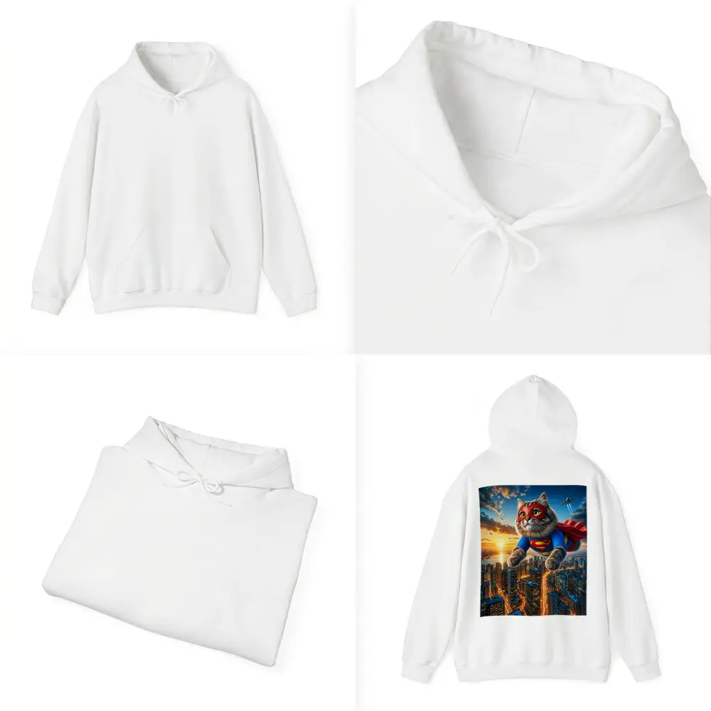 Ragdoll Superhero Cat Flying Over City – Hoodies