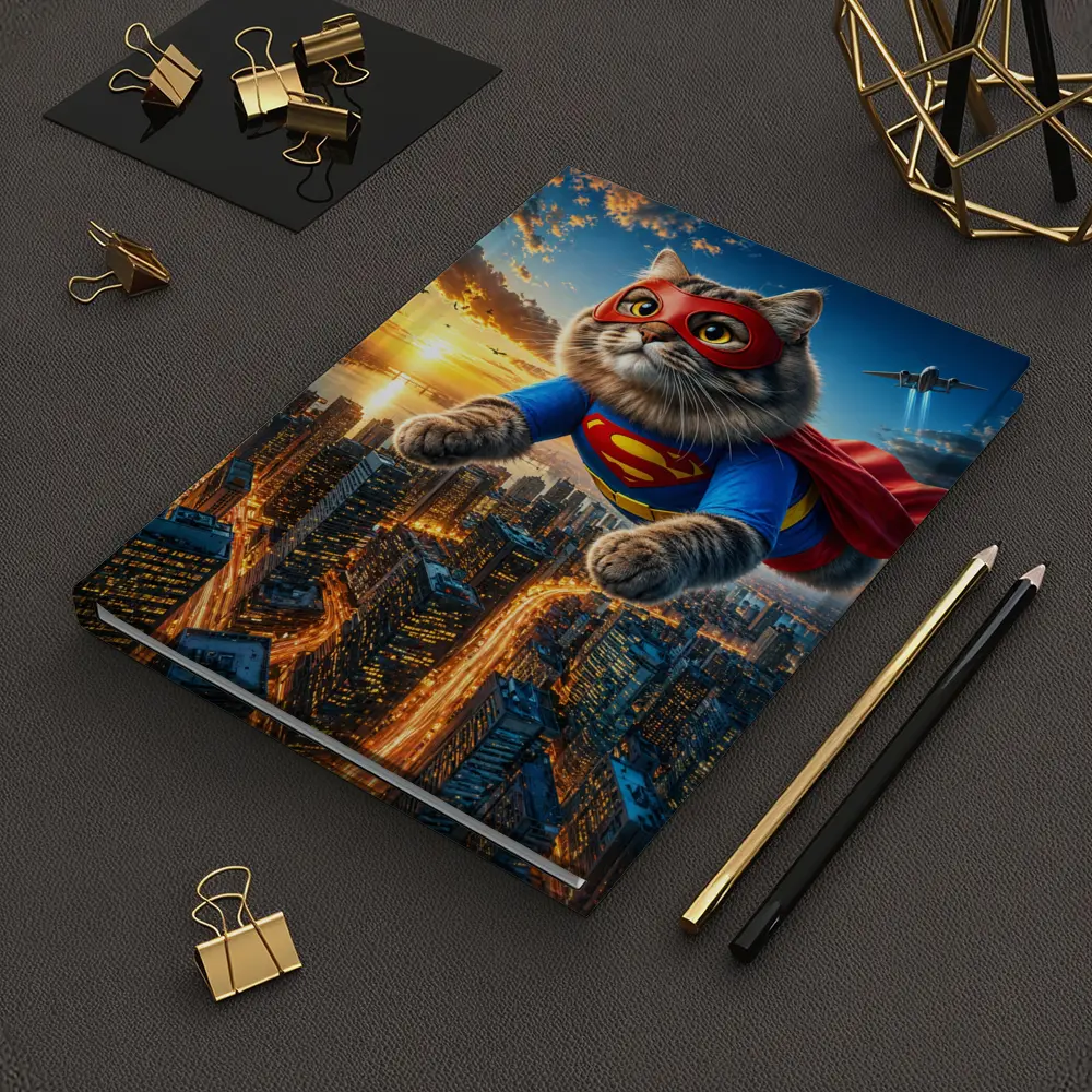 Ragdoll Superhero Cat Flying Over City – Notebooks