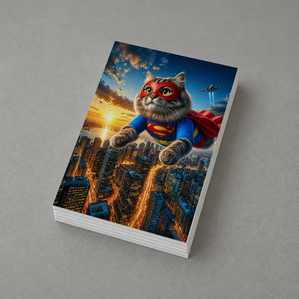 Ragdoll Superhero Cat Flying Over City – Postcards