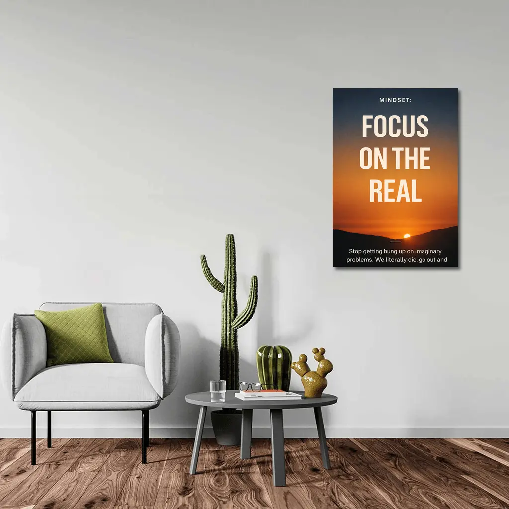 Focus On The Real Mindset Sunset Quote – Wall Art